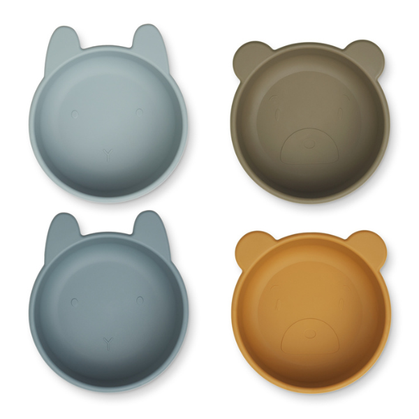 Iggy Silicone Bowls - 4 Pack - Golden Caramel/Blue Multi Mix